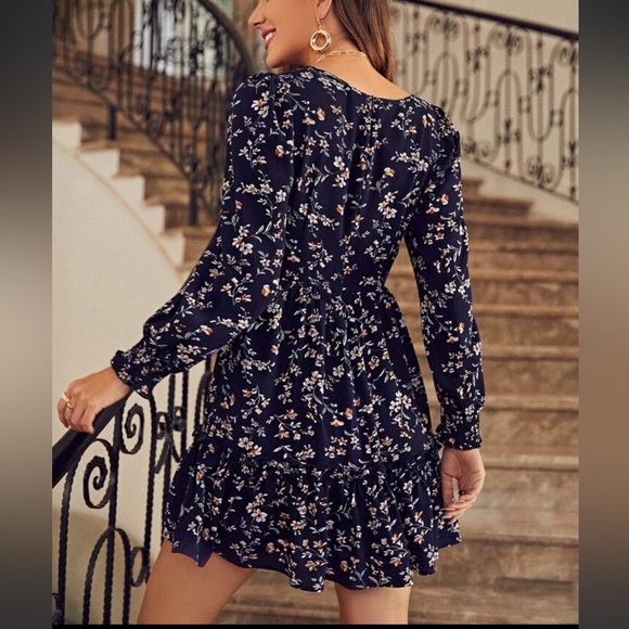 Pants - Ruffle Floral navy romper